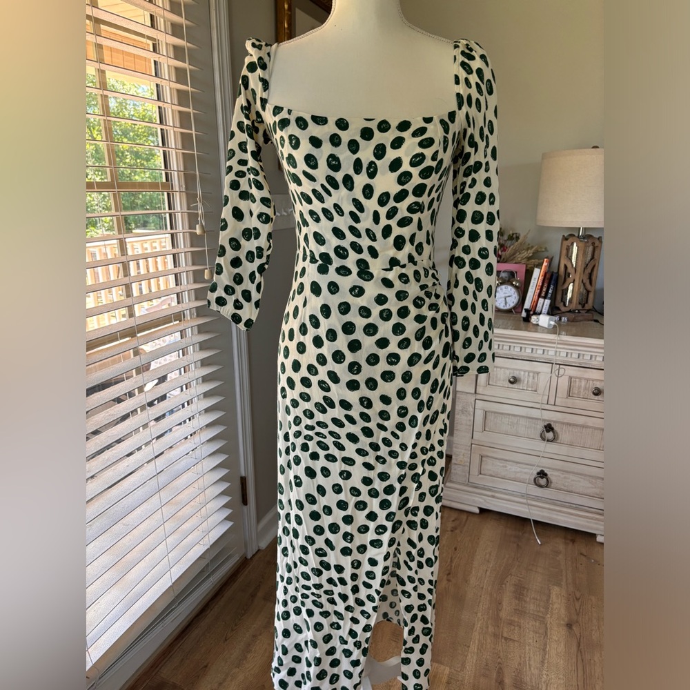 REFORMATION Hilda Dress green and white dots size 4 EUC - Picture 4 of 14